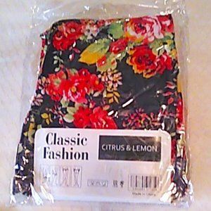 Leggings Black/Red Floral S With Pockets Citrus & Lemon Classic Fashion NEW